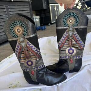 Beautiful handmade leather multi color and pattern cowboy boots